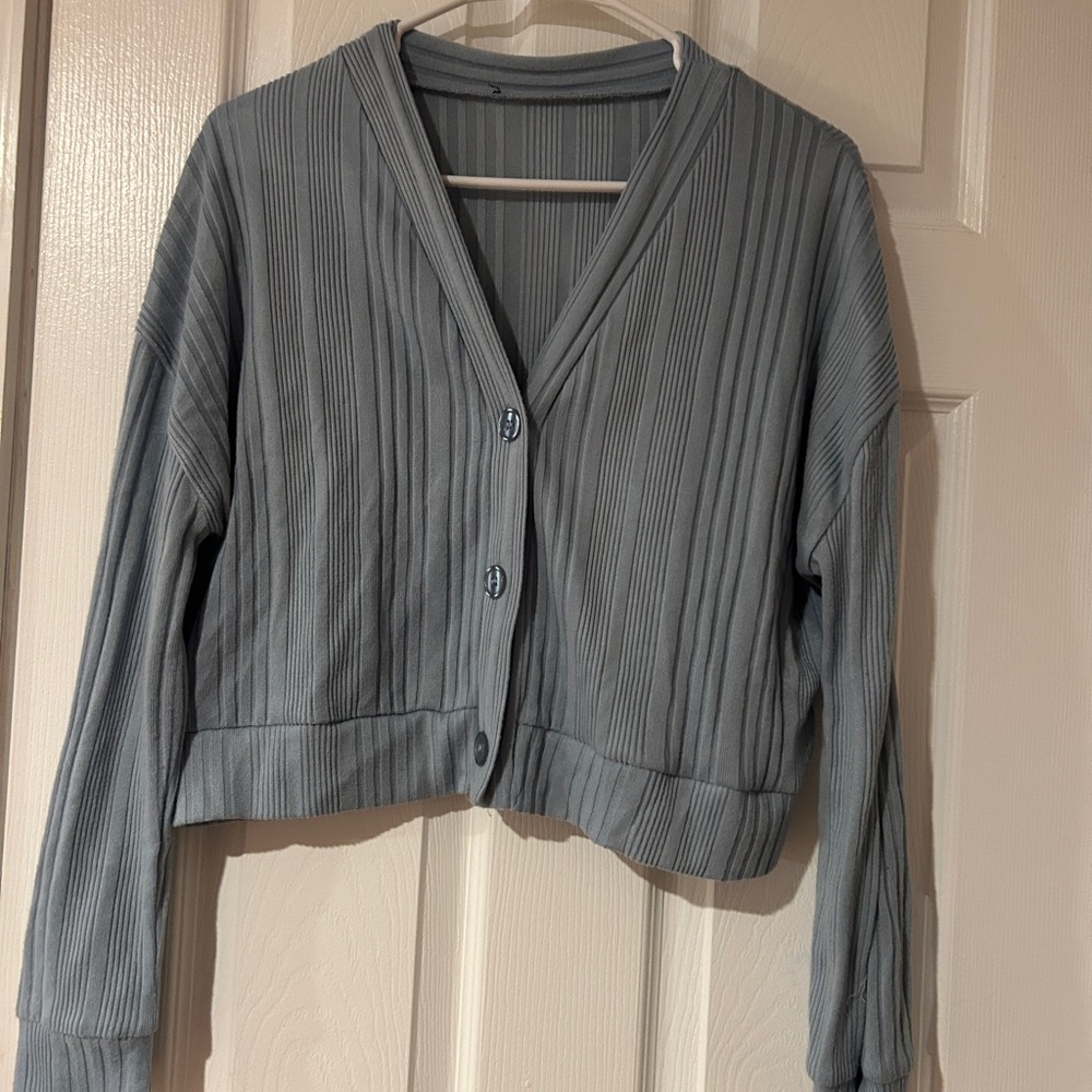 Blue Ribbed Cardigan Size M/L - Picture 7 of 7